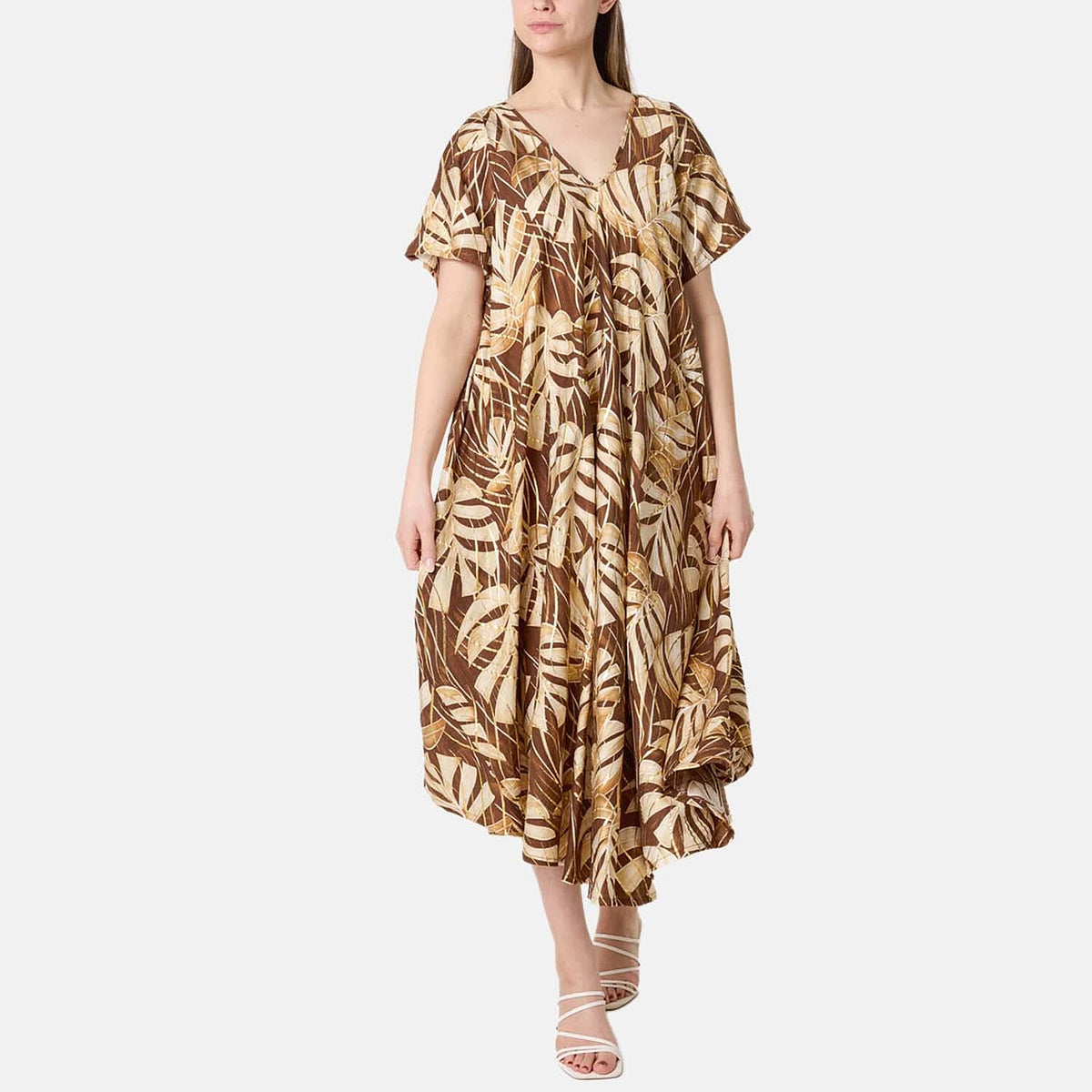 Chilli Charm Topical Print Flared Dress (One Size, 10-22) - Chocolate V32540950 1