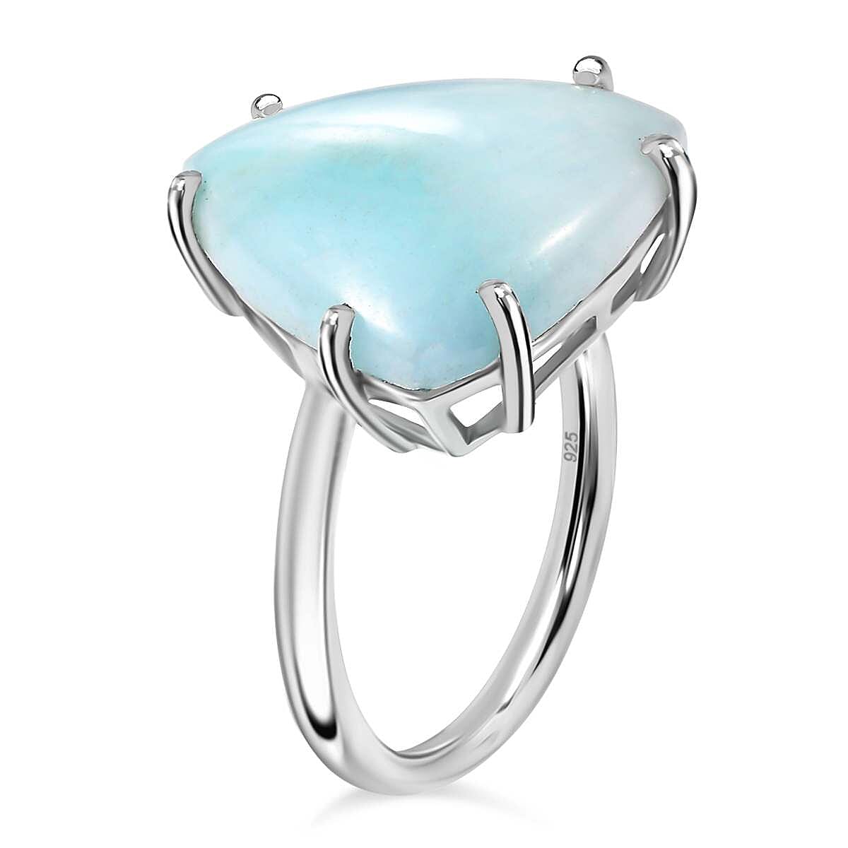 Chinese Blue Aragonite Solitaire Ring in Platinum Overlay Sterling Silver 7.44 Ct. 7854915 3