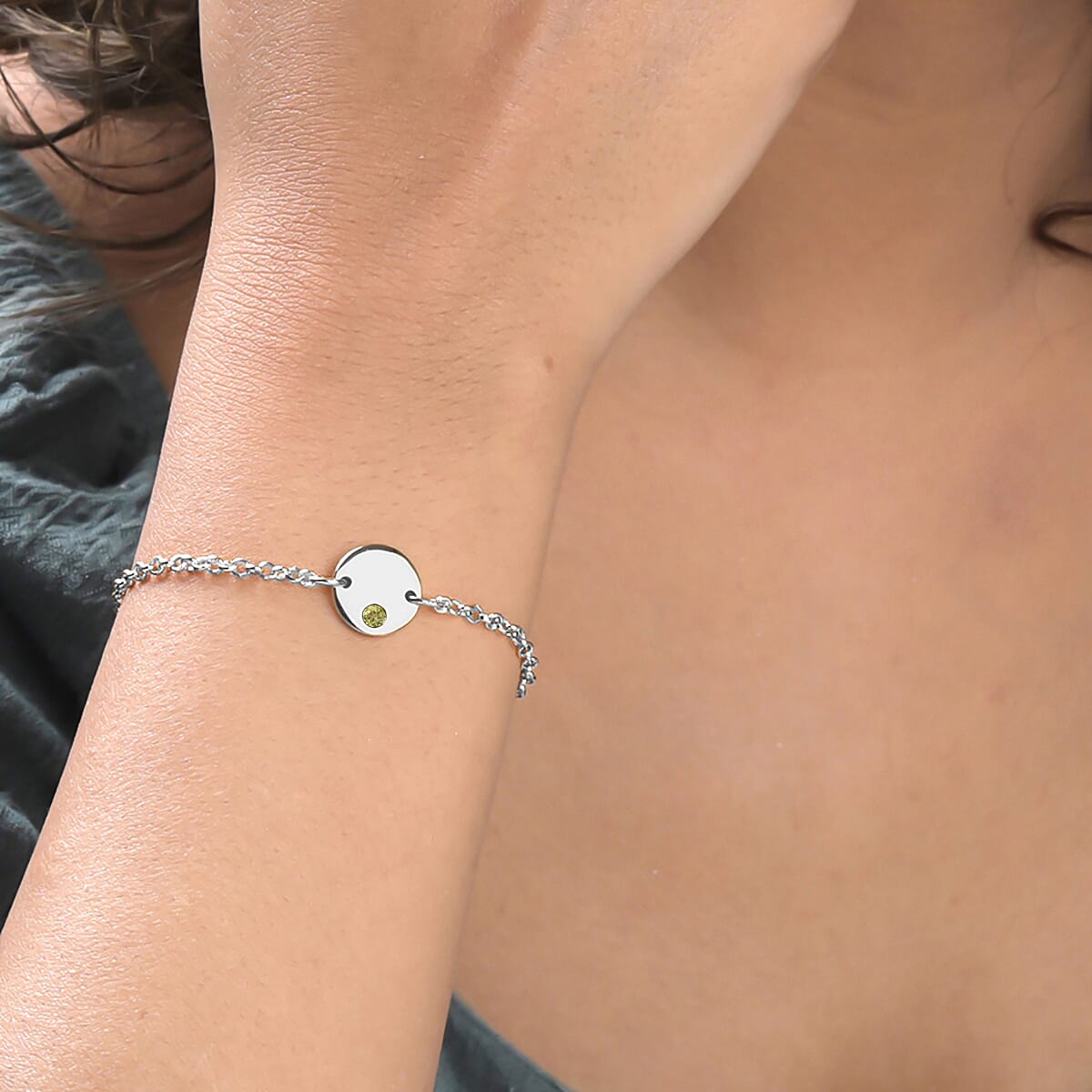 Chinese Peridot Platinum Plated Sterling Silver Bracelet 3627868 3