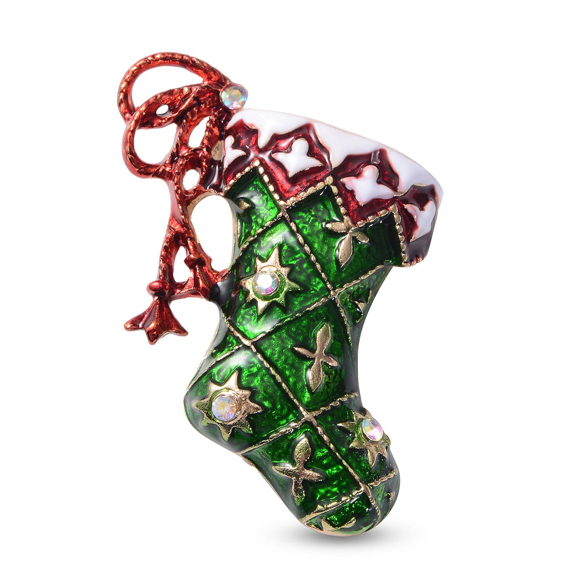 Christmas AB Colour Crystal Enamelled Brooch Cum Pendant in Yellow Gold Tone 7909027 0