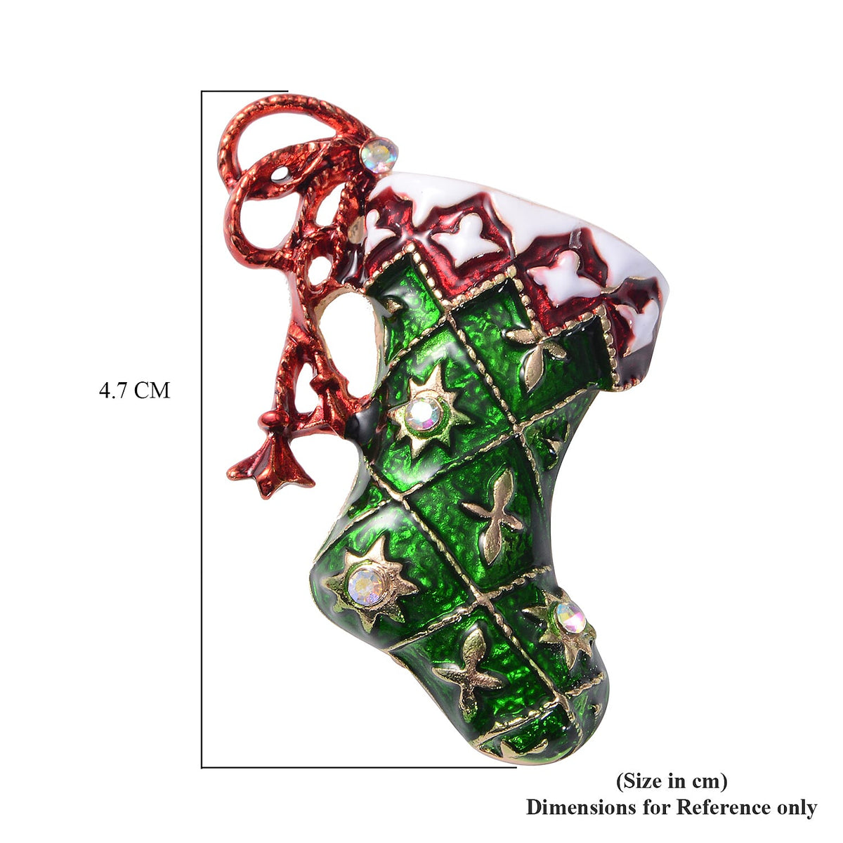 Christmas AB Colour Crystal Enamelled Brooch Cum Pendant in Yellow Gold Tone 7909027 4