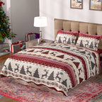 Christmas Bedding Set - Microfibre Quilt and Two Pillowcases (Size Double) - Red