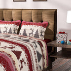 Christmas Bedding Set - Microfibre Quilt and Two Pillowcases (Size Double) - Red