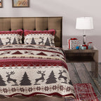 Christmas Bedding Set - Microfibre Quilt and Two Pillowcases (Size Double) - Red