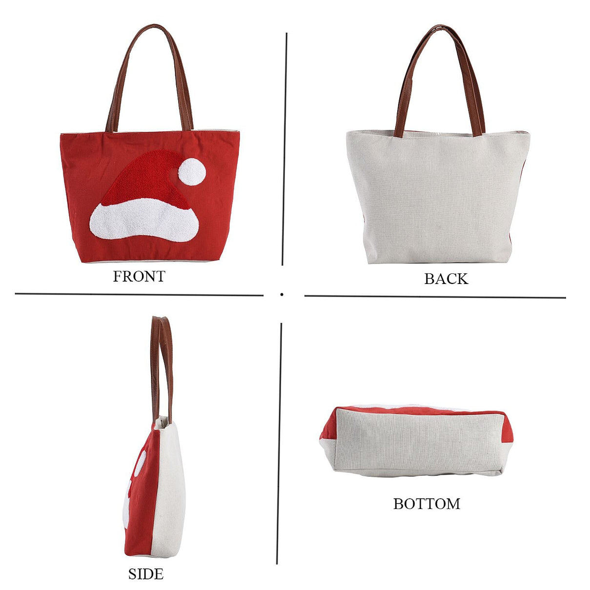 Christmas Collection - Santa Hat Pattern Tote Bag with Exterior Zipped Pocket and Handle Drop - Red 7595656 2