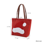 Christmas Collection - Santa Hat Pattern Tote Bag with Exterior Zipped Pocket - Handle Drop - Red