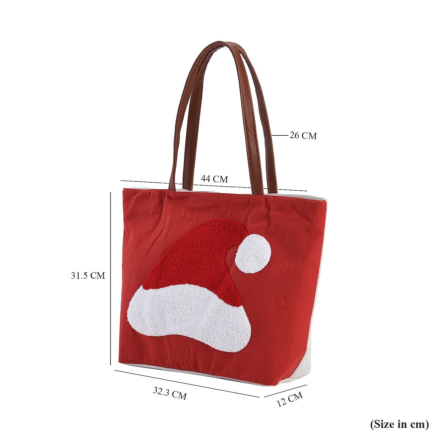 Christmas Collection - Santa Hat Pattern Tote Bag with Exterior Zipped Pocket and Handle Drop - Red 7595656 5