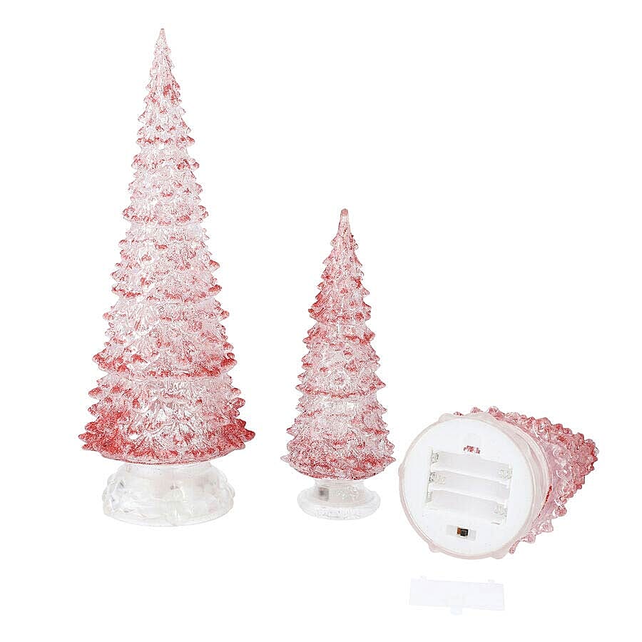 Christmas Decoration- 3 Piece Set Red Colour Crystal Tree with Colour Changing LED Lights 3640181 4