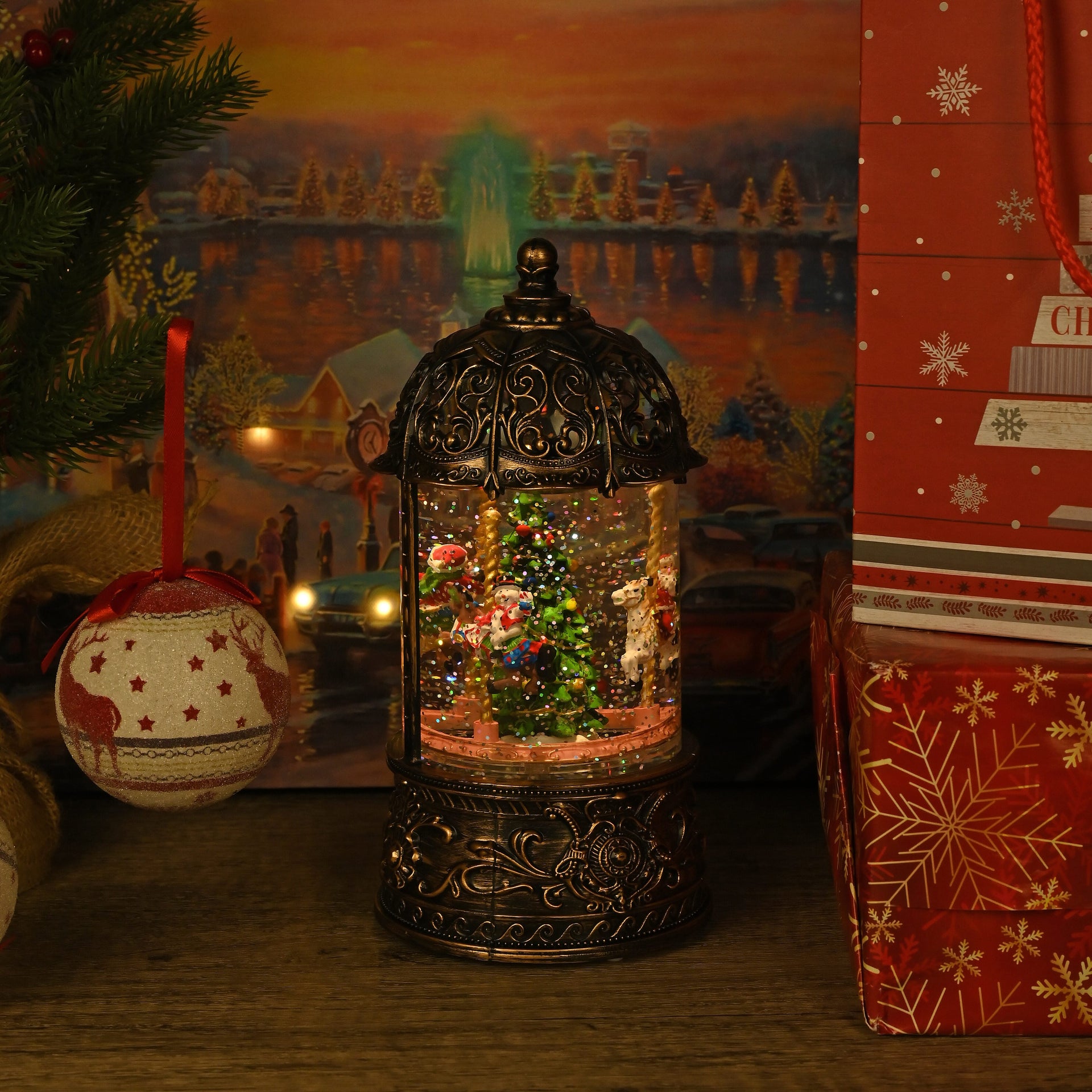 Christmas Carousel Snow Dome Lantern 7796971 2