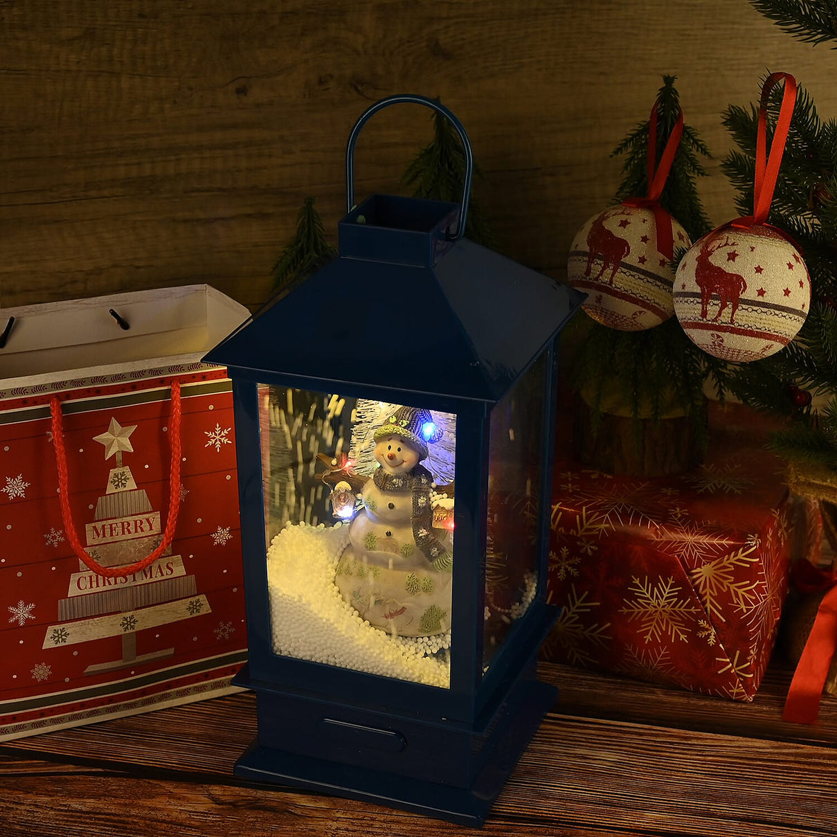 Christmas Snow Lanterns (Size - 17x17x35 cm) With 3 LED Light Blue 7755899 2