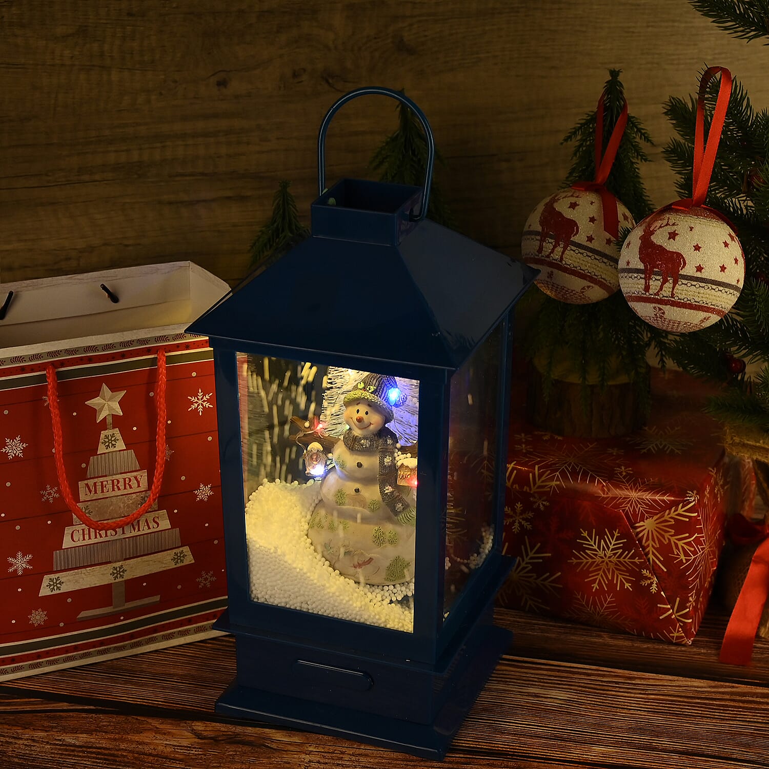 Christmas Snow Lanterns (Size - 17x17x35 cm) With 3 LED Light Blue 7755899 2