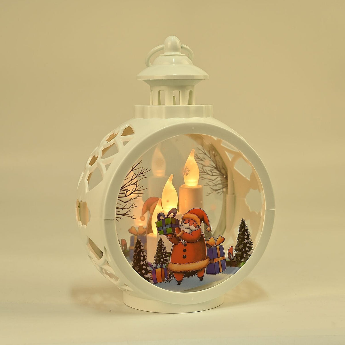 Vintage Clock Shaped Carved With Santa Hanging Lantern LED Light (3xAAA Batteries, Not Incl.) - White 7583524 0