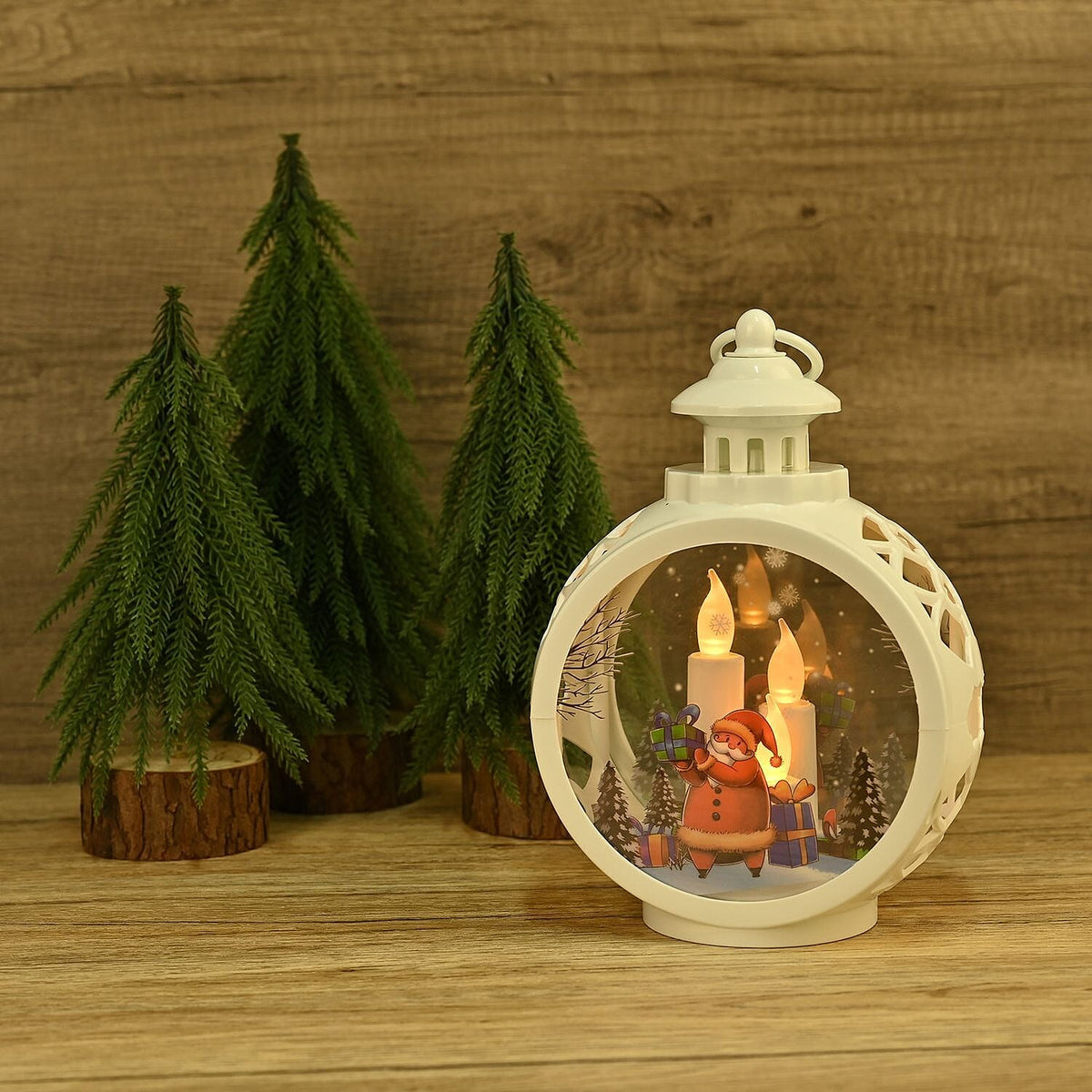 Vintage Clock Shaped Carved With Santa Hanging Lantern LED Light (3xAAA Batteries, Not Incl.) - White 7583524 1