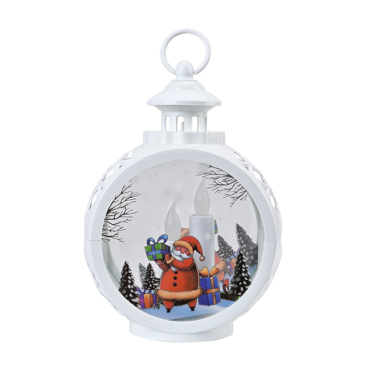 Vintage Clock Shaped Carved With Santa Hanging Lantern LED Light (3xAAA Batteries, Not Incl.) - White 7583524 2