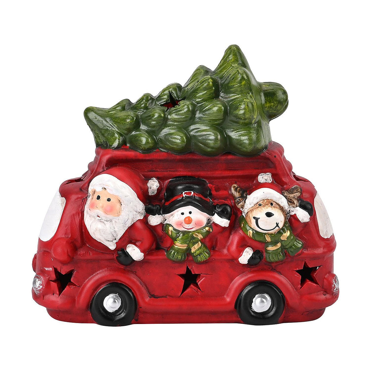 Ceramic Decoration Van, Santa - Reindeer Shape with Led Light (Size 19x16x9 cm) - Red - White 7583504 0