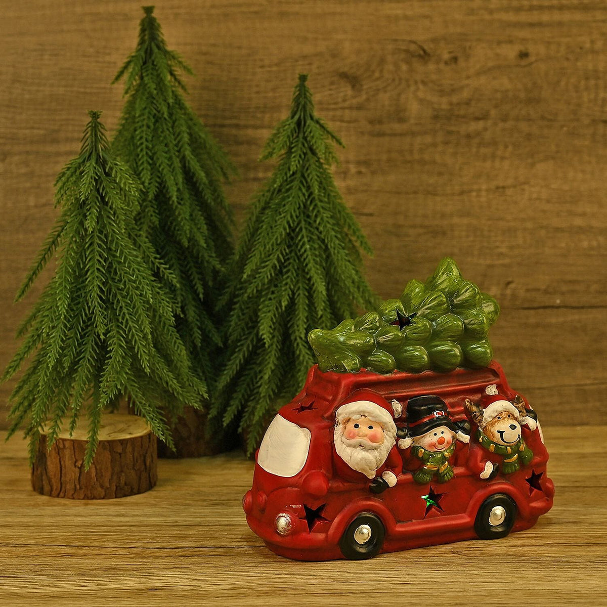 Ceramic Decoration Van, Santa - Reindeer Shape with Led Light (Size 19x16x9 cm) - Red - White 7583504 2