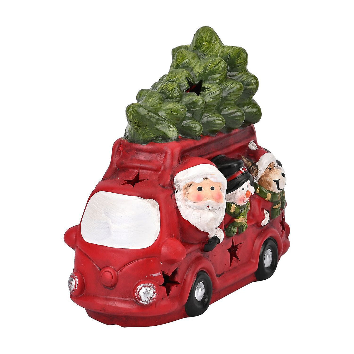 Ceramic Decoration Van, Santa - Reindeer Shape with Led Light (Size 19x16x9 cm) - Red - White 7583504 3