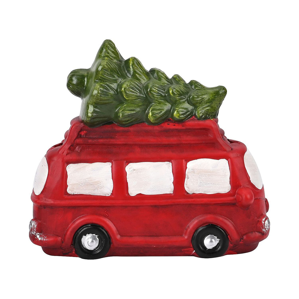 Ceramic Decoration Van, Santa - Reindeer Shape with Led Light (Size 19x16x9 cm) - Red - White 7583504 5