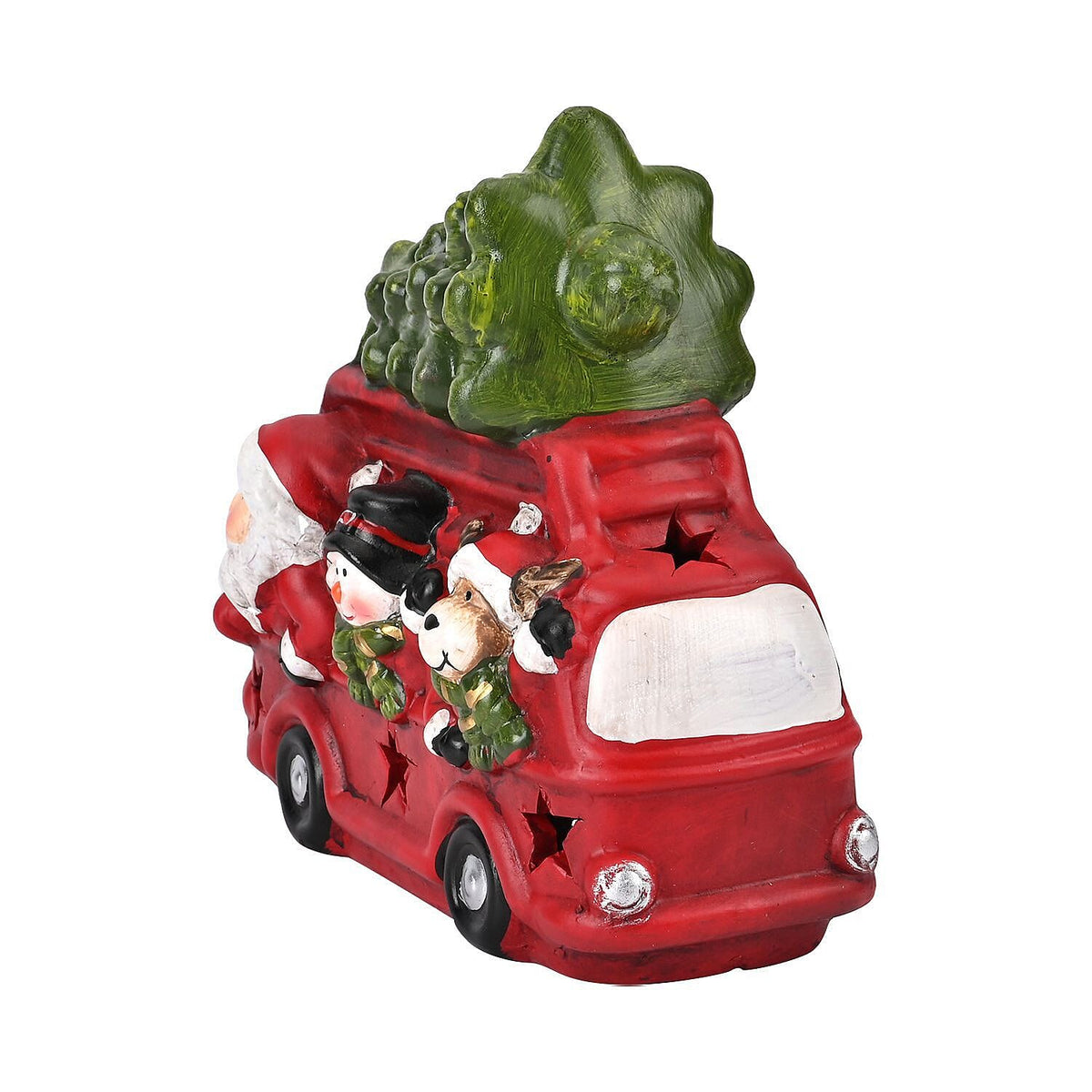 Ceramic Decoration Van, Santa - Reindeer Shape with Led Light (Size 19x16x9 cm) - Red - White 7583504 6