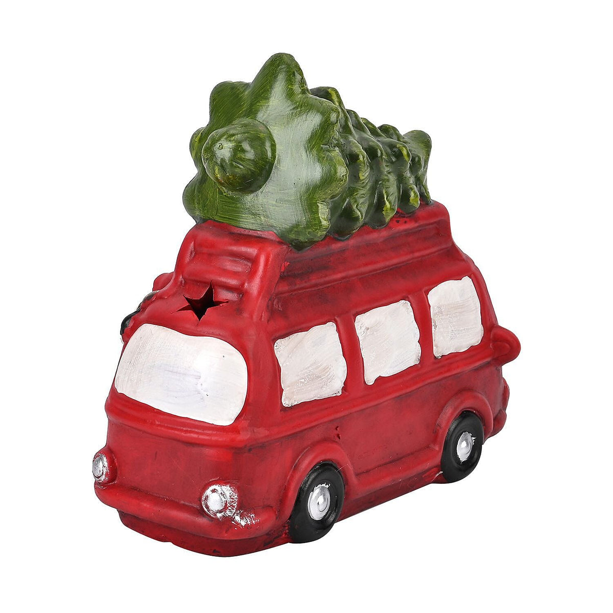 Ceramic Decoration Van, Santa - Reindeer Shape with Led Light (Size 19x16x9 cm) - Red - White 7583504 7