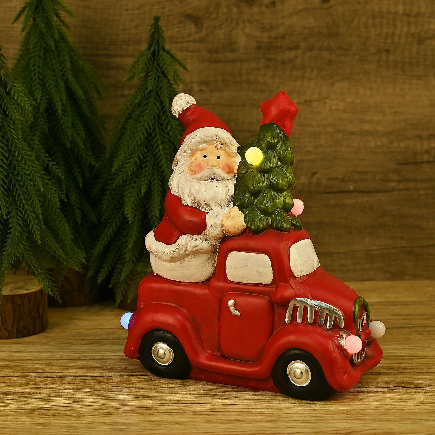 Ceramic Decoration Truck and Santa Clause Shape with Led Light (Size 22x20x9 cm) - Red - White 7583512 1