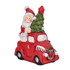 Ceramic Decoration Truck and Santa Clause Shape with Led Light (Size 22x20x9 cm) - Red - White