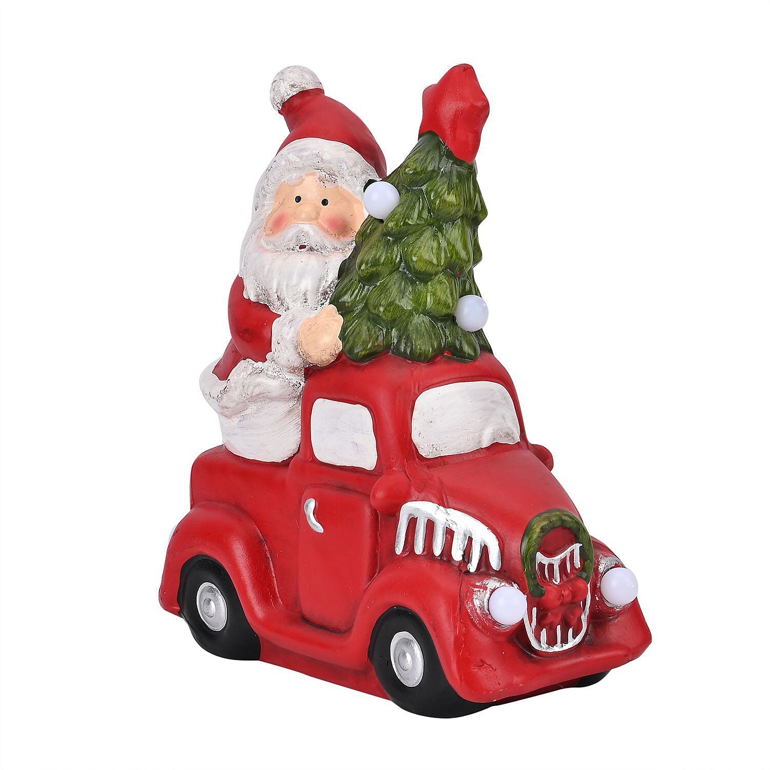 Ceramic Decoration Truck and Santa Clause Shape with Led Light (Size 22x20x9 cm) - Red - White 7583512 2