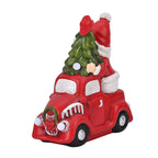 Ceramic Decoration Truck and Santa Clause Shape with Led Light (Size 22x20x9 cm) - Red - White