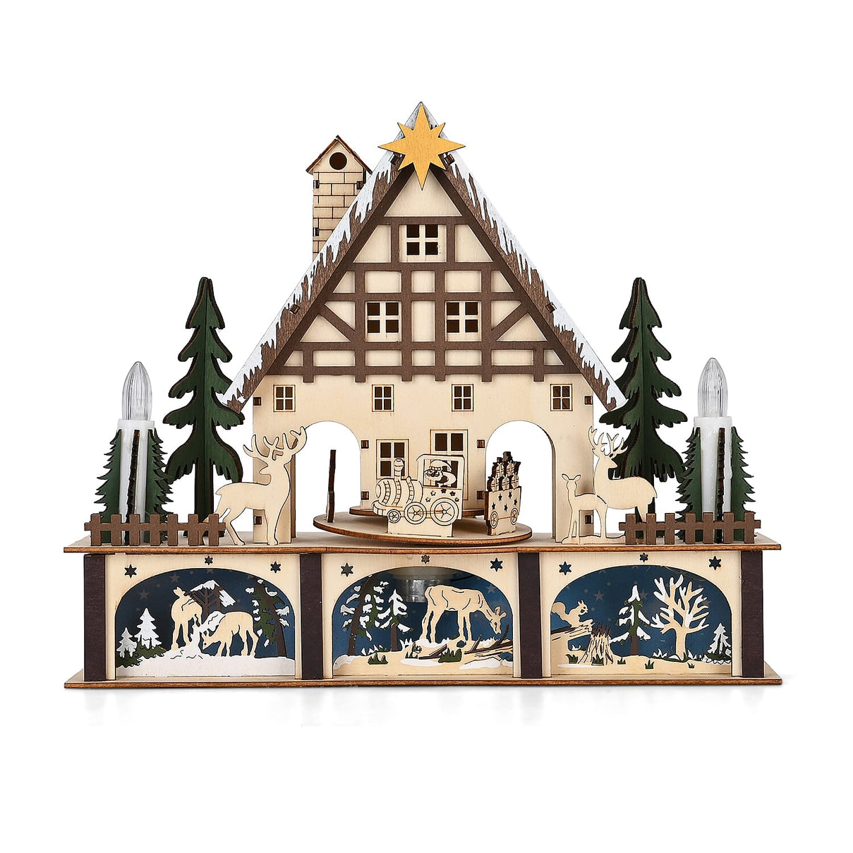 LED Wooden Christmas Winter Wonderland With Wind Up Music Box 7796877 0