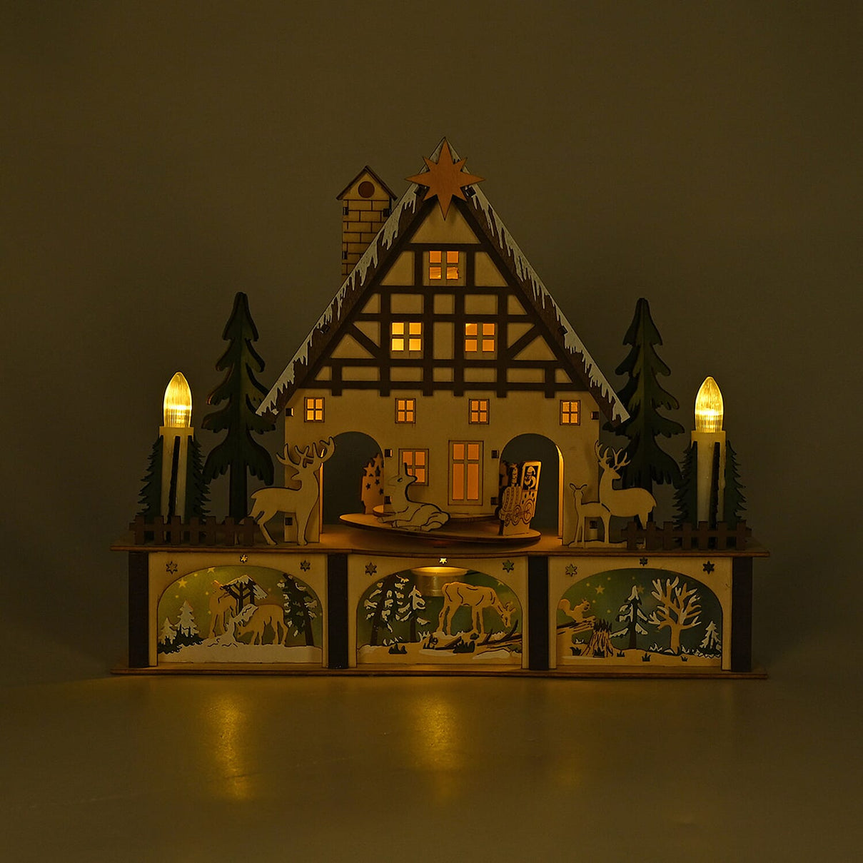 LED Wooden Christmas Winter Wonderland With Wind Up Music Box 7796877 2