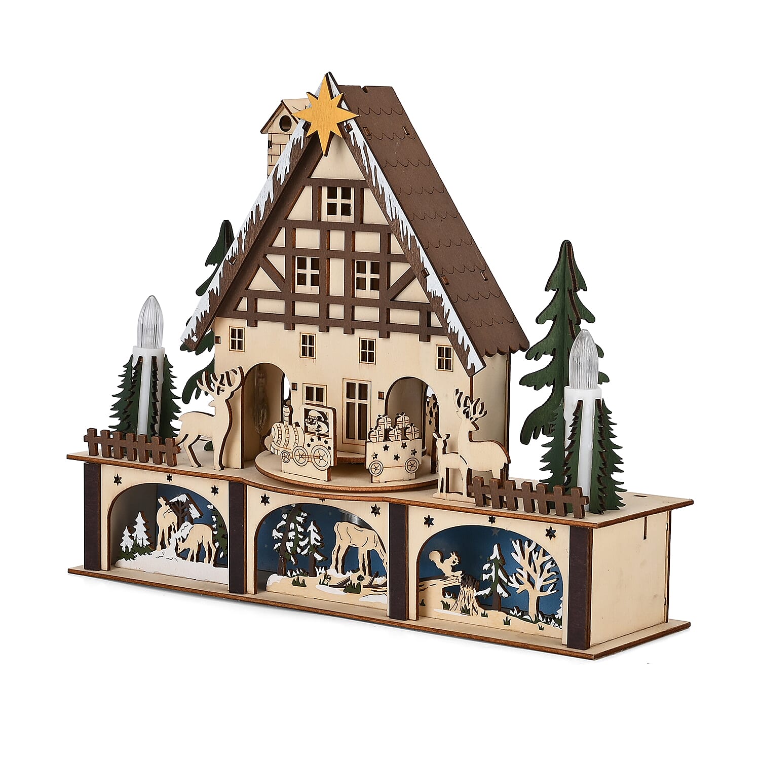 LED Wooden Christmas Winter Wonderland With Wind Up Music Box 7796877 3