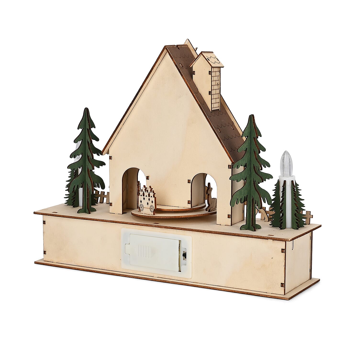 LED Wooden Christmas Winter Wonderland With Wind Up Music Box 7796877 4