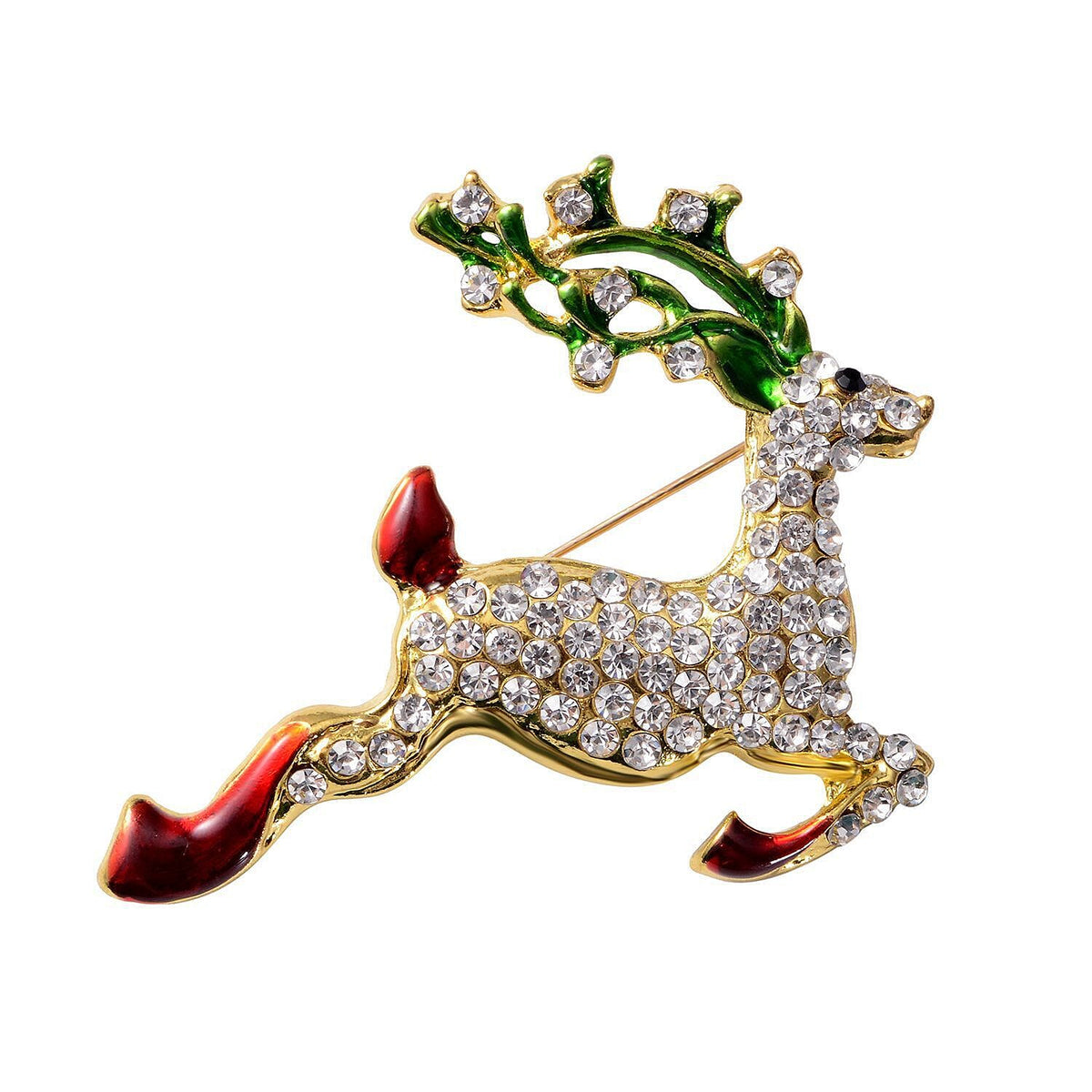 White and Black Austrian Crystal Reindeer Enamelled Brooch in Yellow Gold Tone 7910343 0