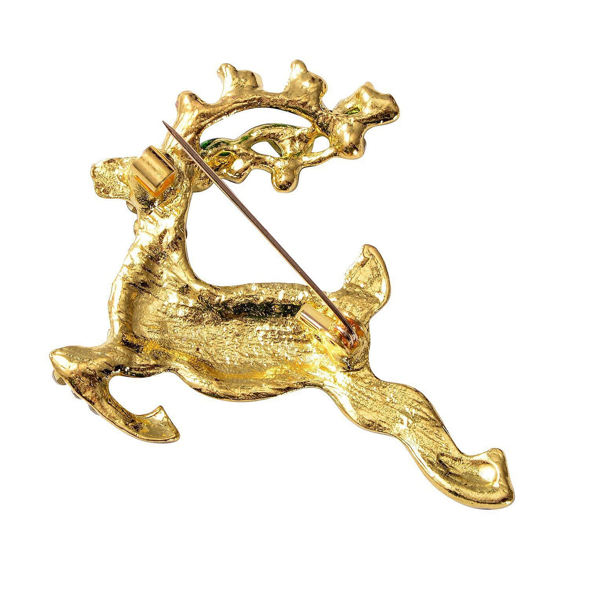 White and Black Austrian Crystal Reindeer Enamelled Brooch in Yellow Gold Tone 7910343 3