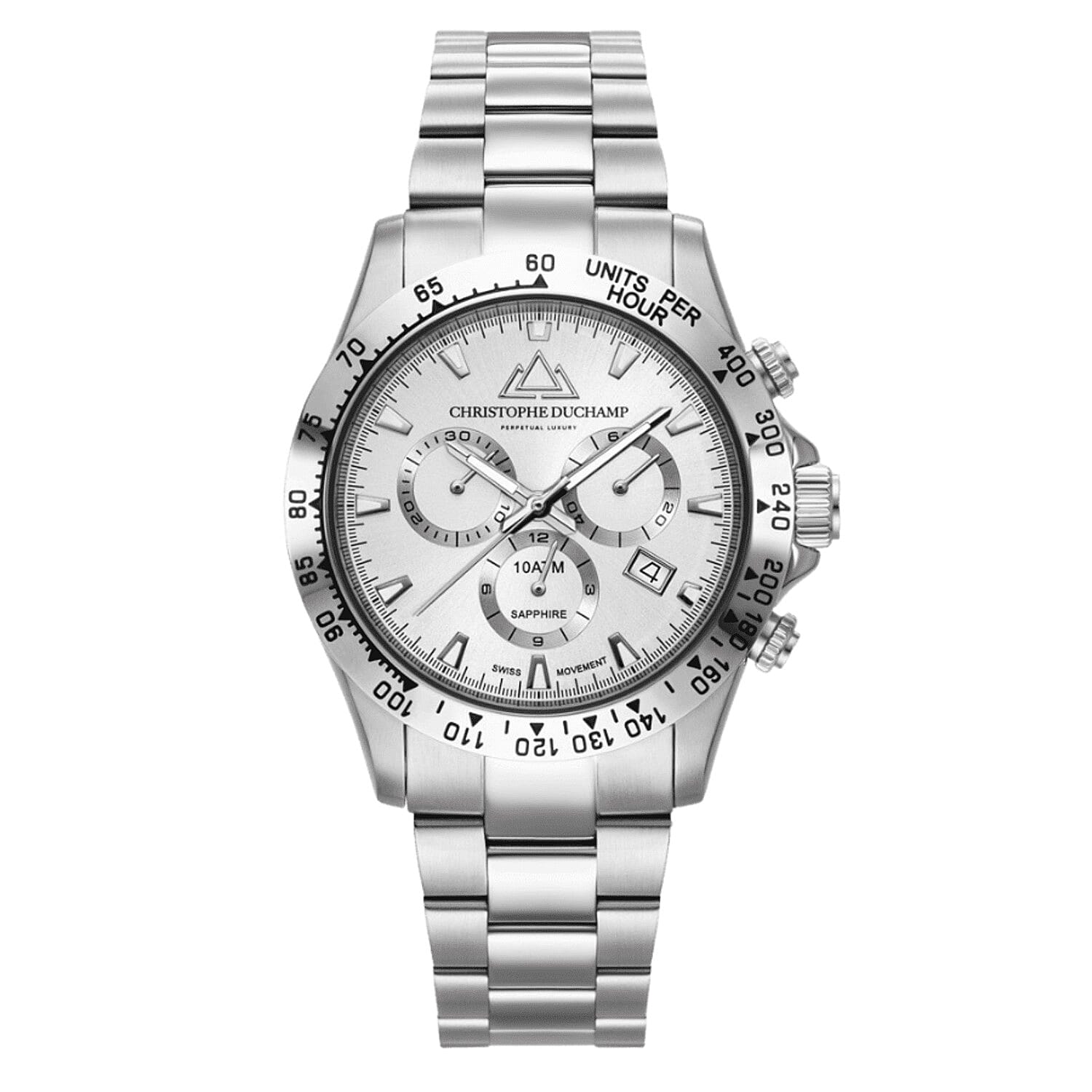 Christophe Duchamp Grand Mont White Dial Swiss Quartz 10 ATM Water Resistant Watch with Silver Chain Strap 7737117 0
