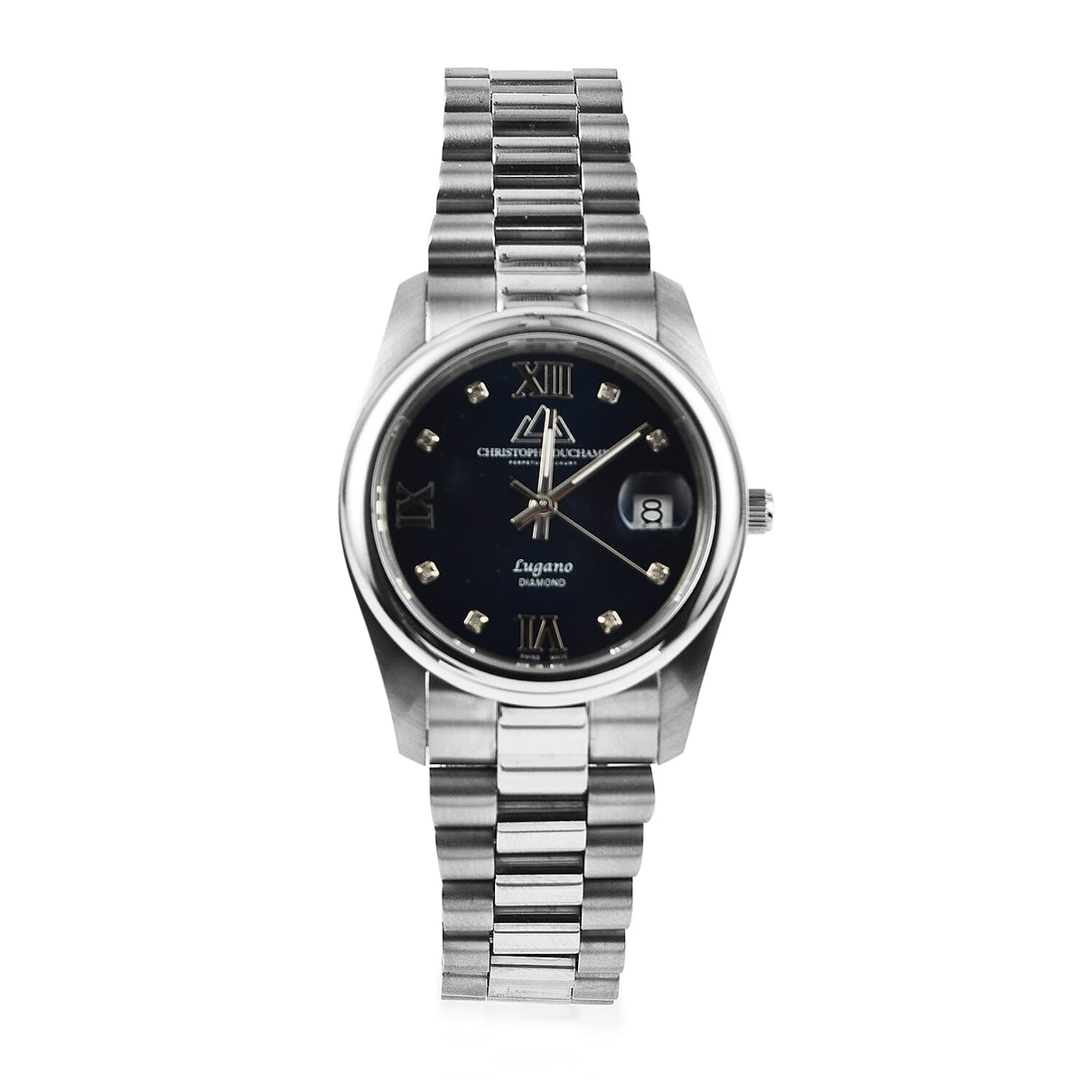 Christophe Duchamp Lugano Swiss Quartz Movt. Blue Dial 50 ATM Water Resistant Watch with Silver Chain Strap 7725465 2