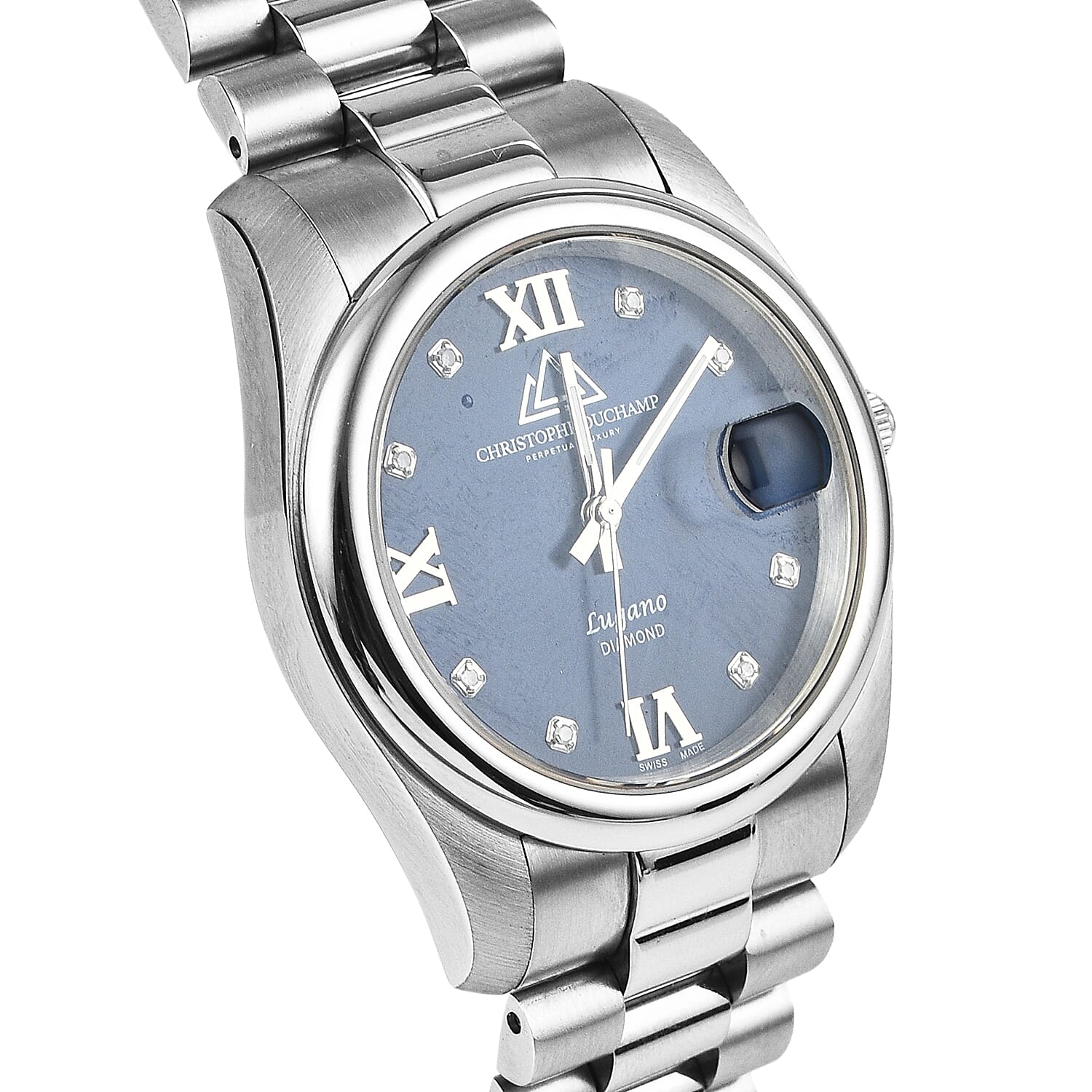Christophe Duchamp Lugano Swiss Quartz Movt. Blue Dial 50 ATM Water Resistant Watch with Silver Chain Strap 7725465 3