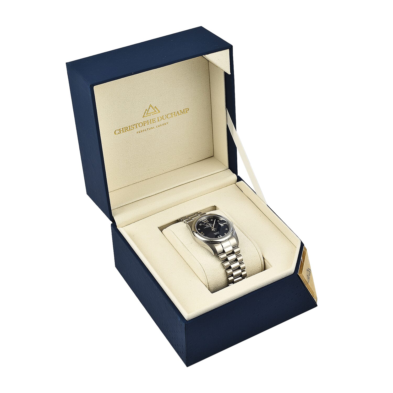 Christophe Duchamp Lugano Swiss Quartz Movt. Blue Dial 50 ATM Water Resistant Watch with Silver Chain Strap 7725465 6