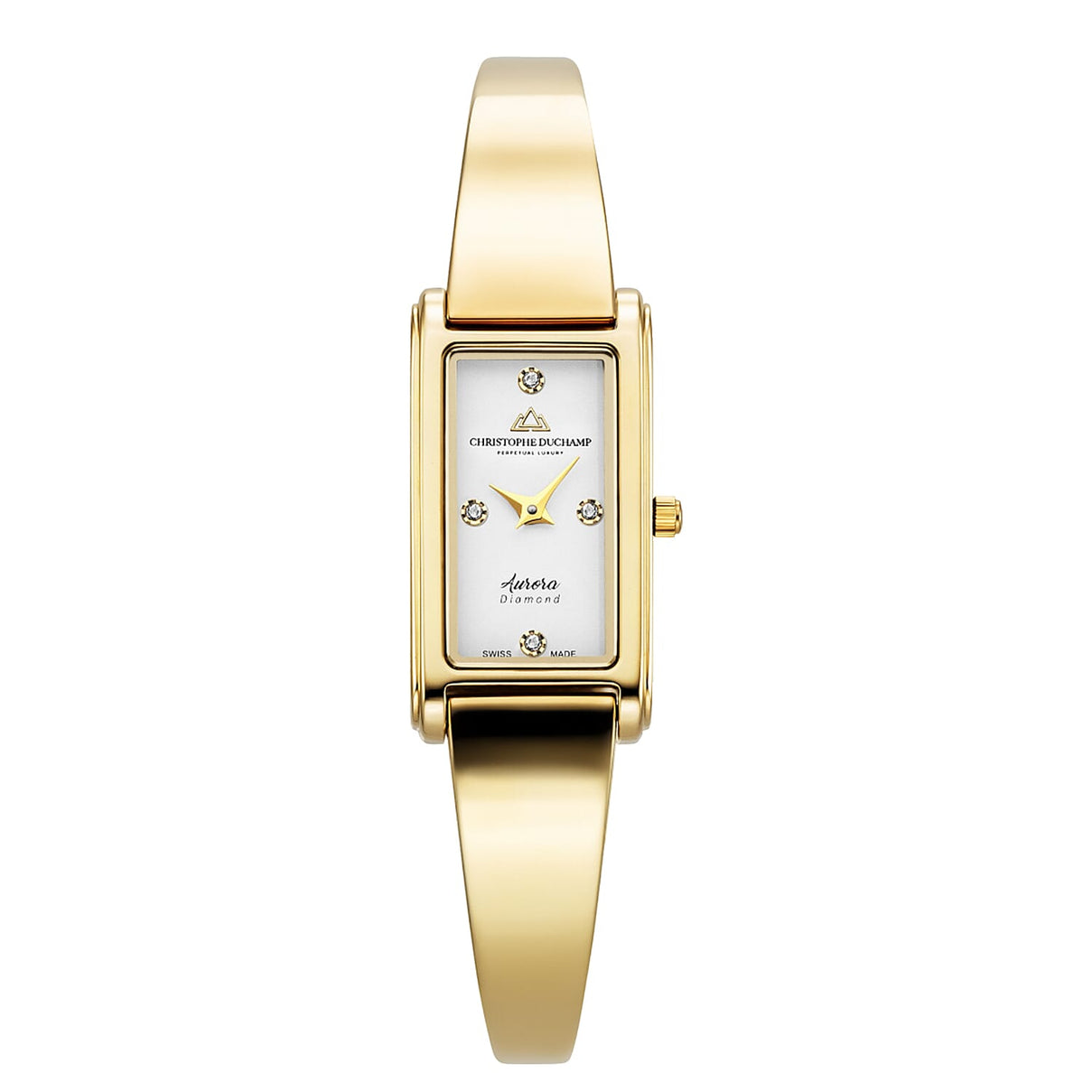 Christophe Duchamp Swiss Made Movt. White Rectangular Dial Ladies Watch with Gold Colour Stainless Steel Solid Adjustable Bangle Strap 8087456 0