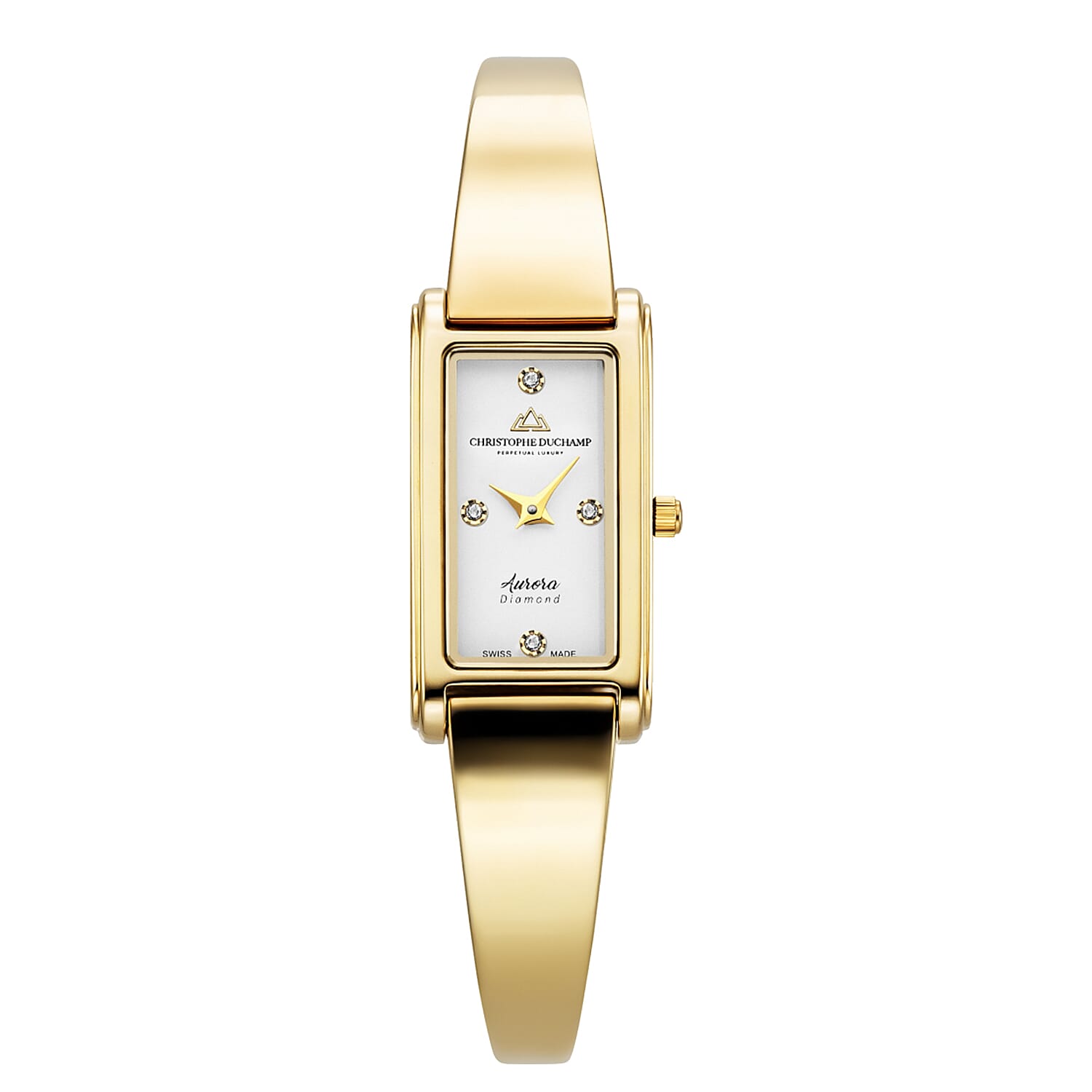 Christophe Duchamp Swiss Made Movt. White Rectangular Dial Ladies Watch with Gold Colour Stainless Steel Solid Adjustable Bangle Strap 8087456 0