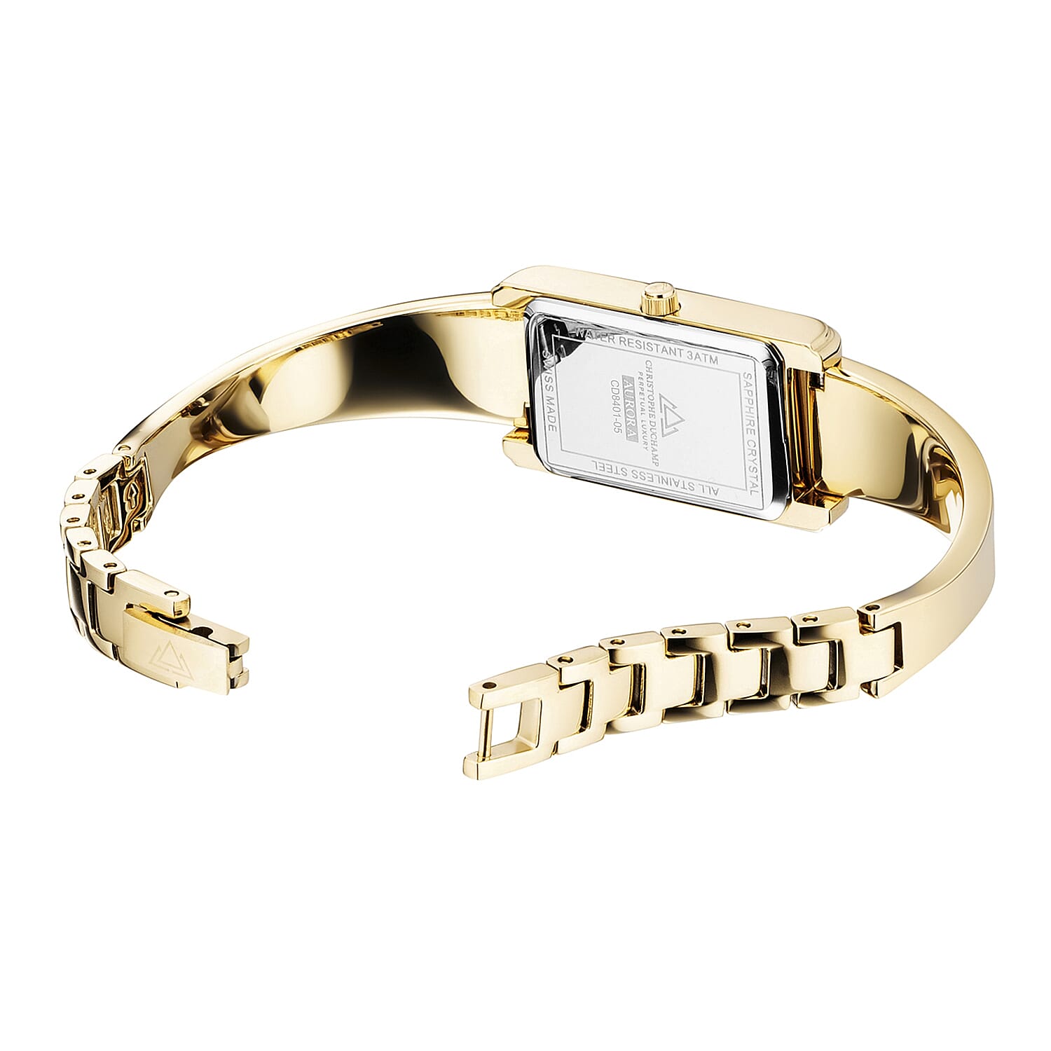 Christophe Duchamp Swiss Made Movt. White Rectangular Dial Ladies Watch with Gold Colour Stainless Steel Solid Adjustable Bangle Strap 8087456 1
