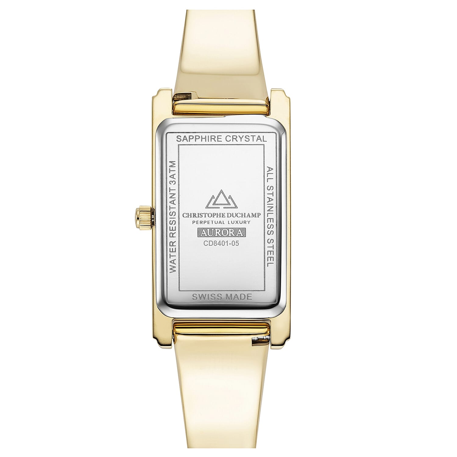 Christophe Duchamp Swiss Made Movt. White Rectangular Dial Ladies Watch with Gold Colour Stainless Steel Solid Adjustable Bangle Strap 8087456 2