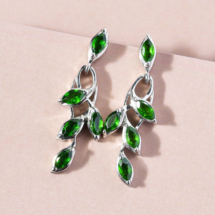 D'Joy - Chrome Diopside Dangling Earrings with Push Post in Platinum Overlay Sterling Silver 1.66 Ct. 7519466 2