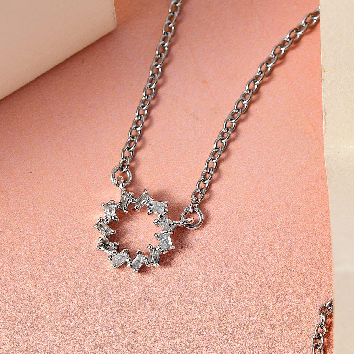 Circle of Life Diamond Necklace (Size - 20) in Platinum Overlay Sterling Silver and Stainless Steel. 7228977 3