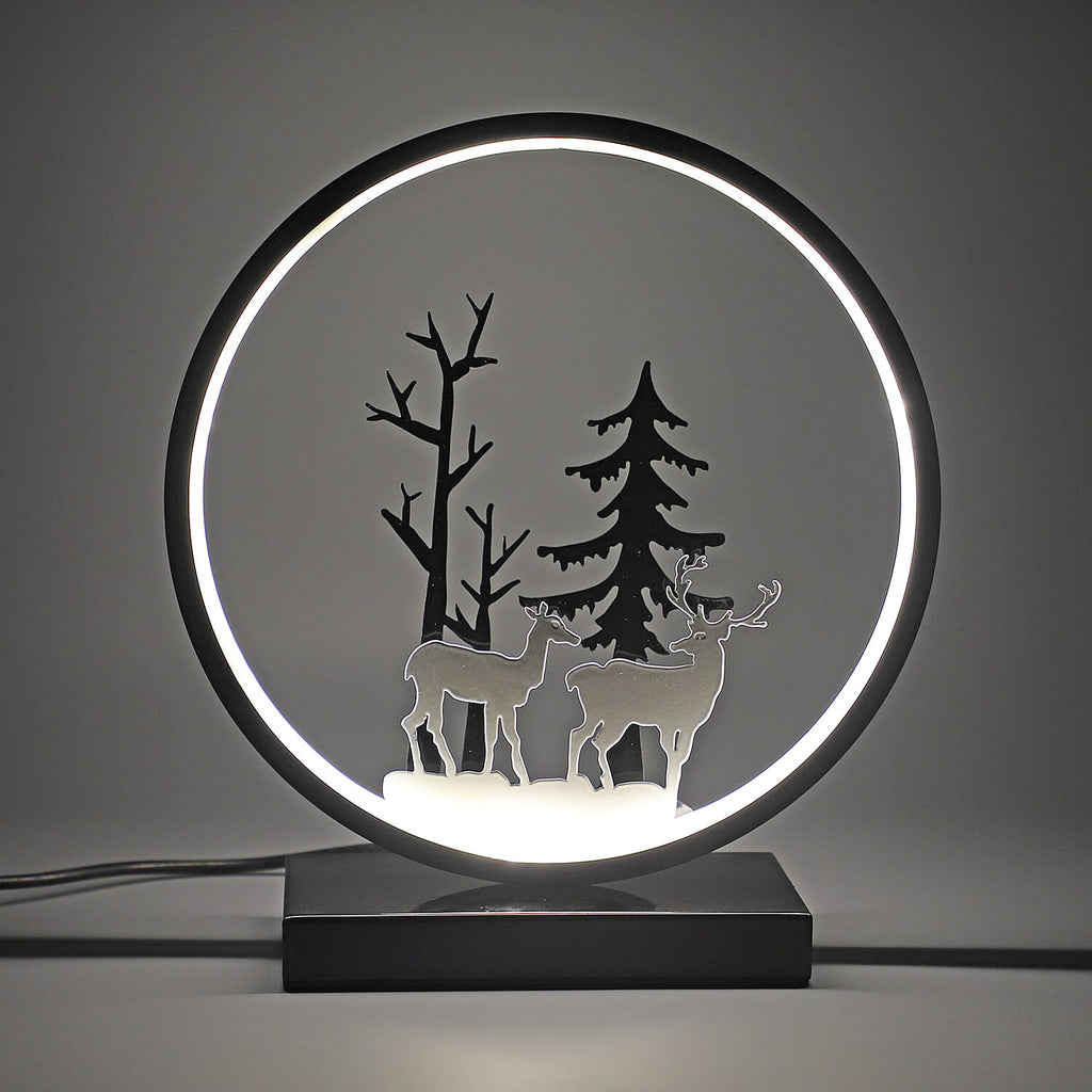 Circular Deer and Tree Pattern Table Lamp