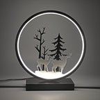 Circular Deer and Tree Pattern Table Lamp