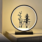 Circular Deer and Tree Pattern Table Lamp