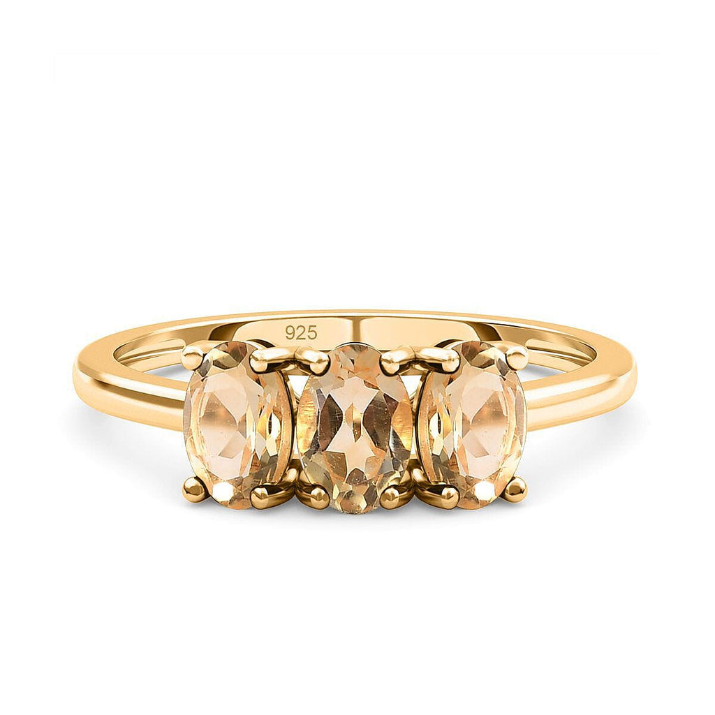 Citrine 3 Stone Ring in 18K Vermeil Yellow Gold Plated Sterling Silver 1.32 Ct.