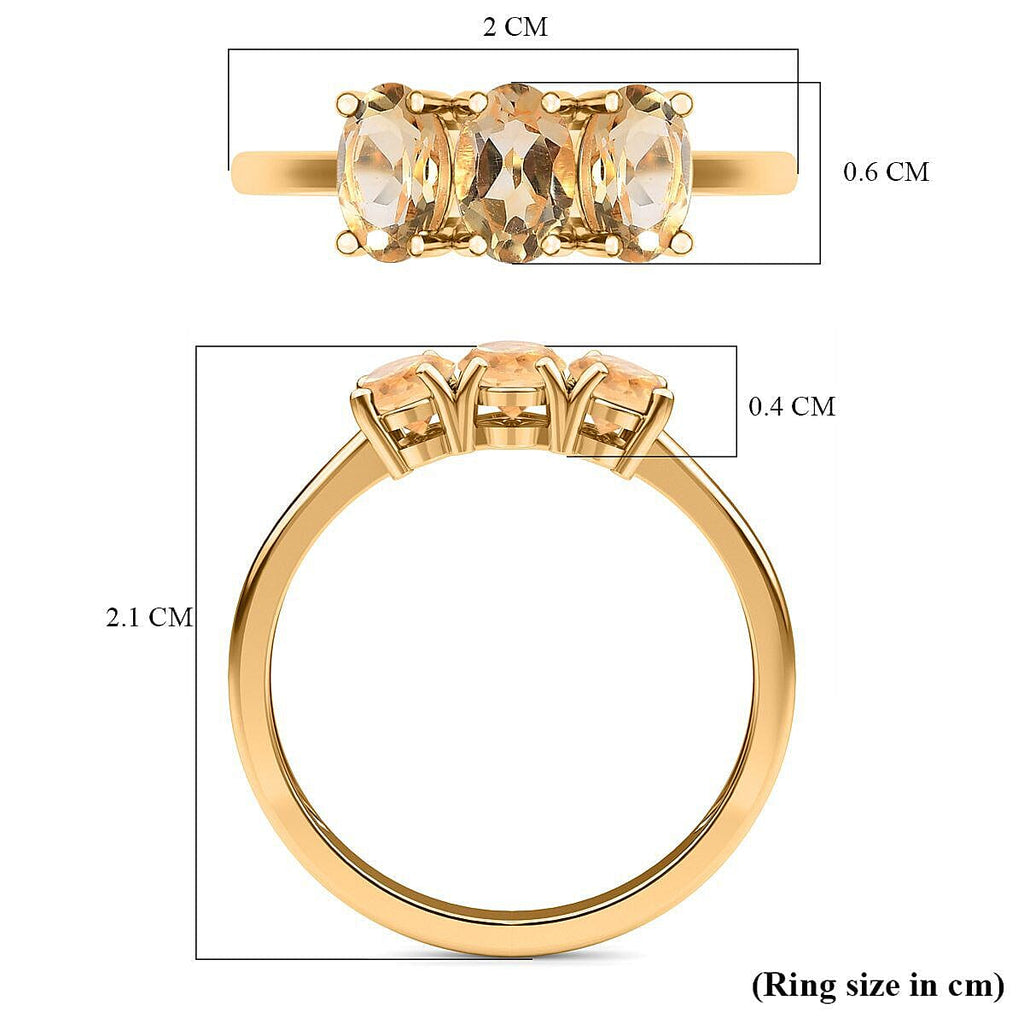 Citrine 3 Stone Ring in 18K Vermeil Yellow Gold Plated Sterling Silver 1.32 Ct.