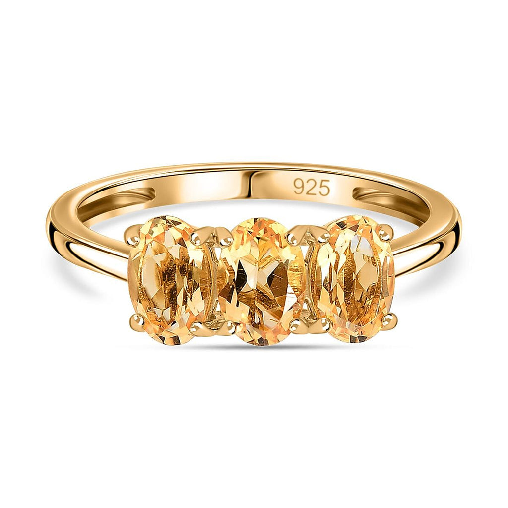 Citrine  3 Stone Ring in Vermeil YG Sterling Silver 1.50 ct  1.191  Ct.